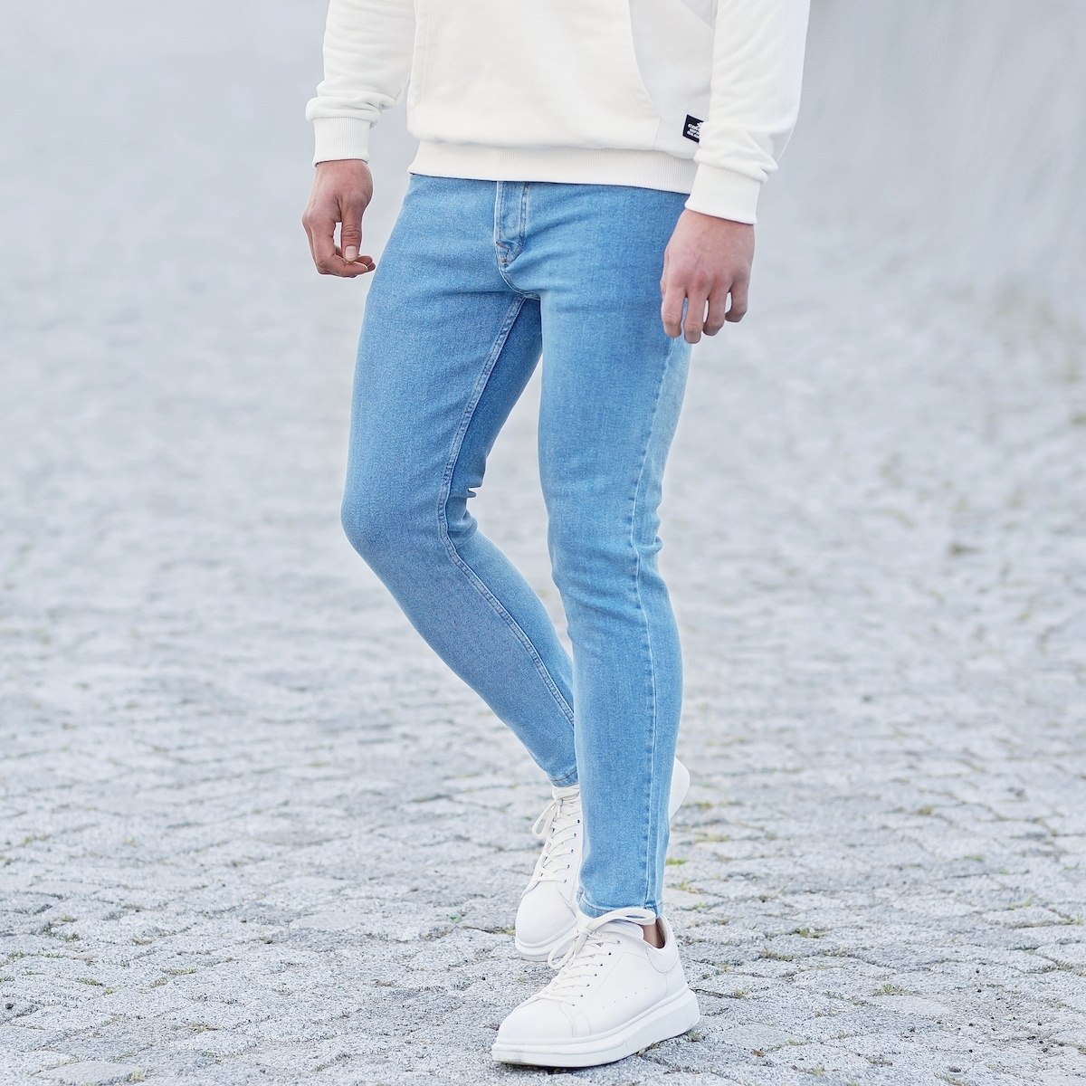 Men's Basic Skinny Jeans In Ice Blue - 3