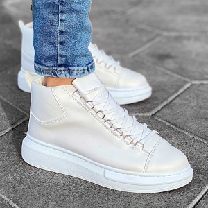 Uomo Alte Sneakers Scarpe Bianco - 1