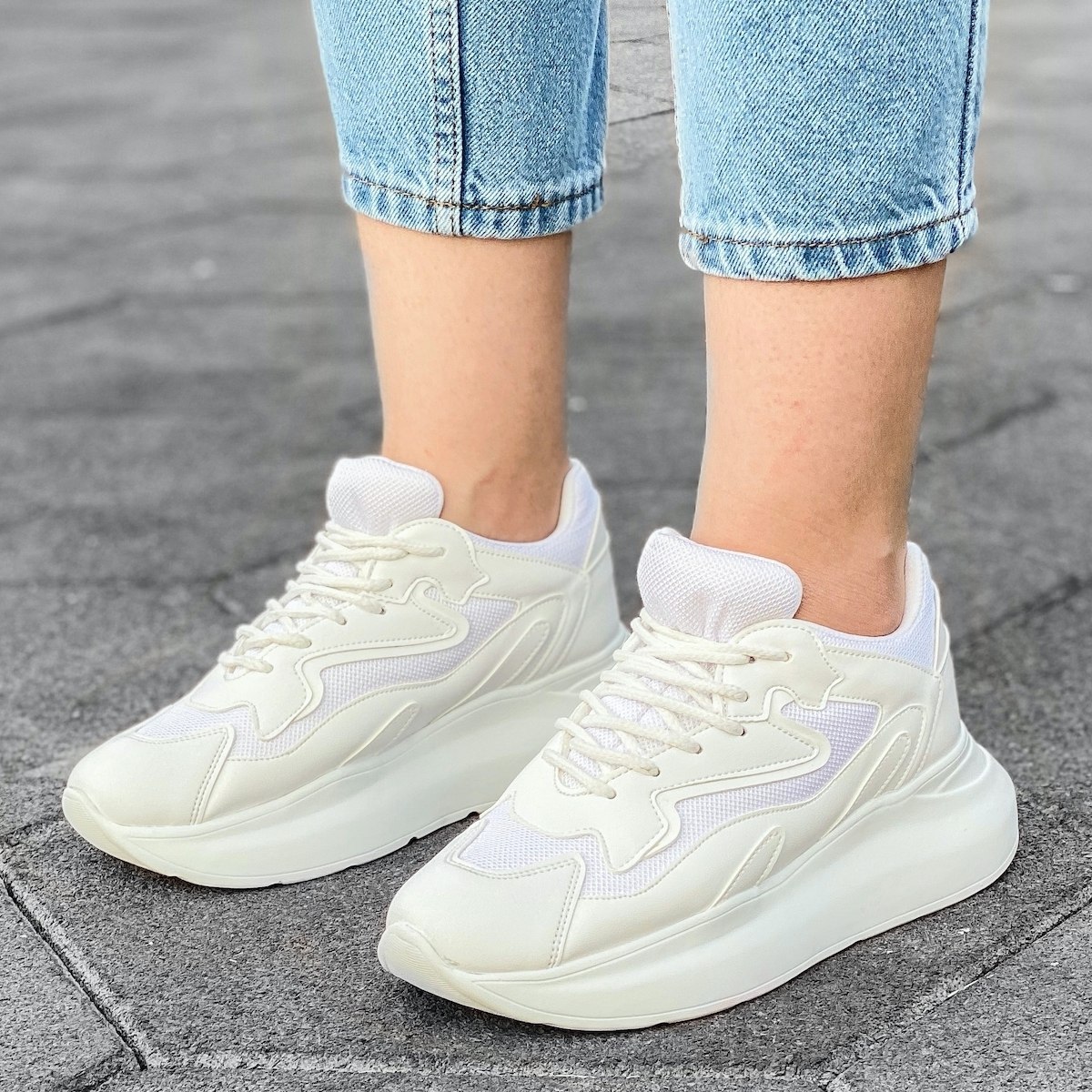 Women's High Sole Sneakers In White