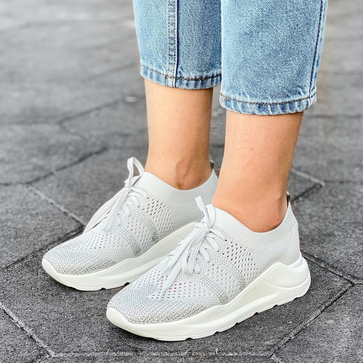 Women's Knitted Sneakers In Gray