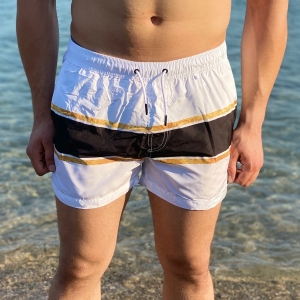 Men's Striped Swimming Short In White - 1