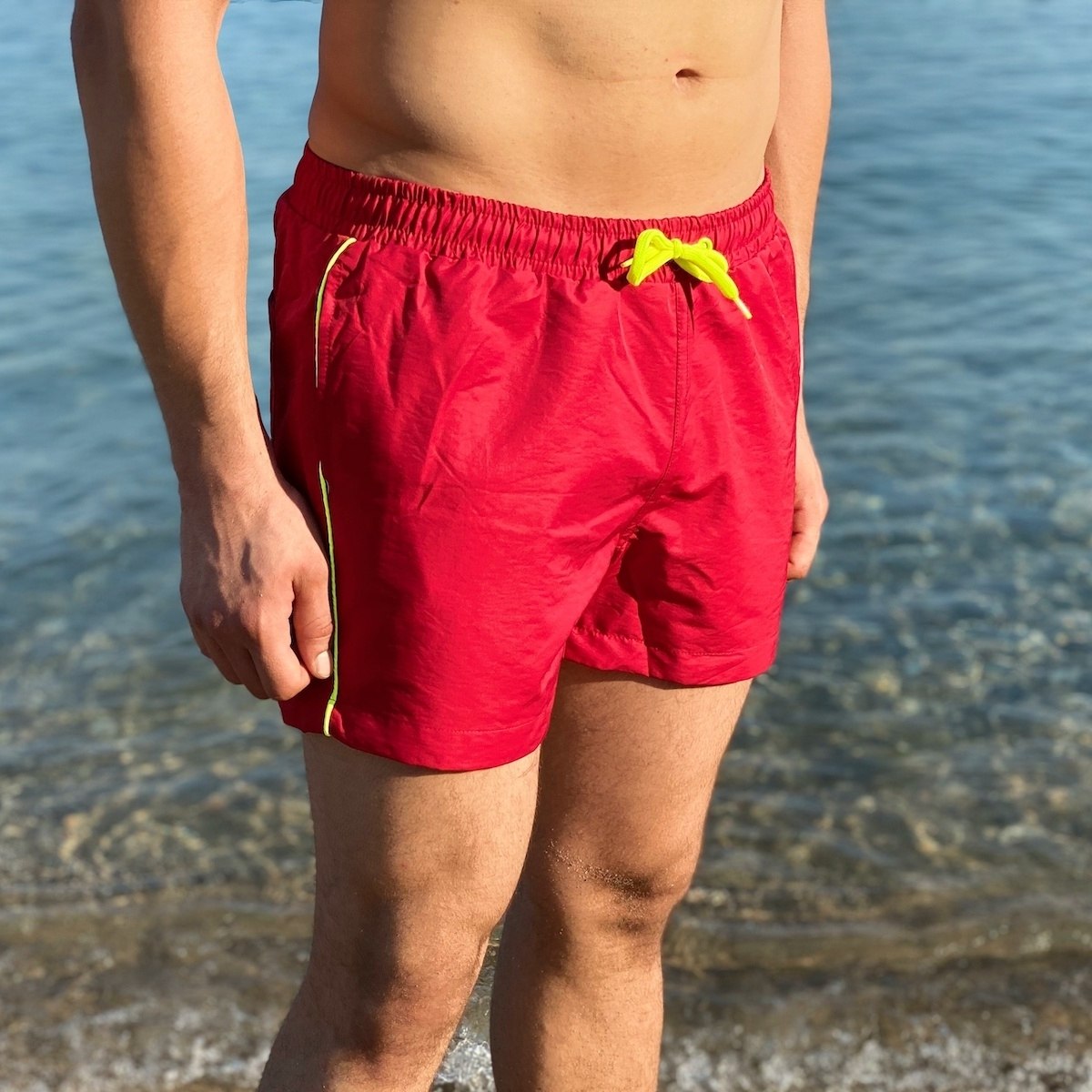 Men's Swimming Short In Neon Red