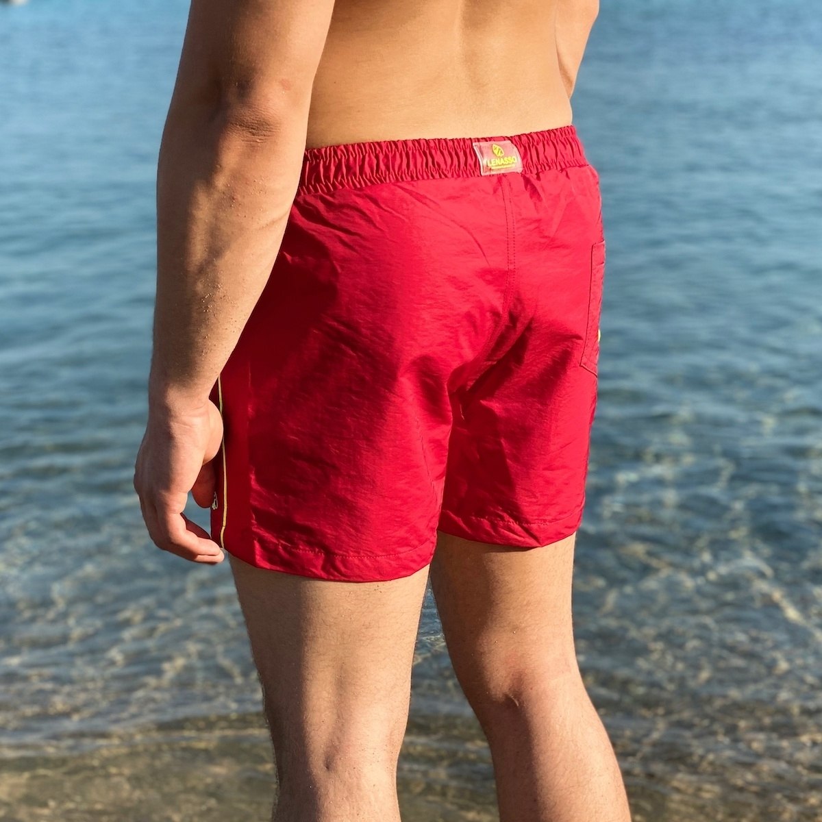 Men's Swimming Short In Neon Red - 4