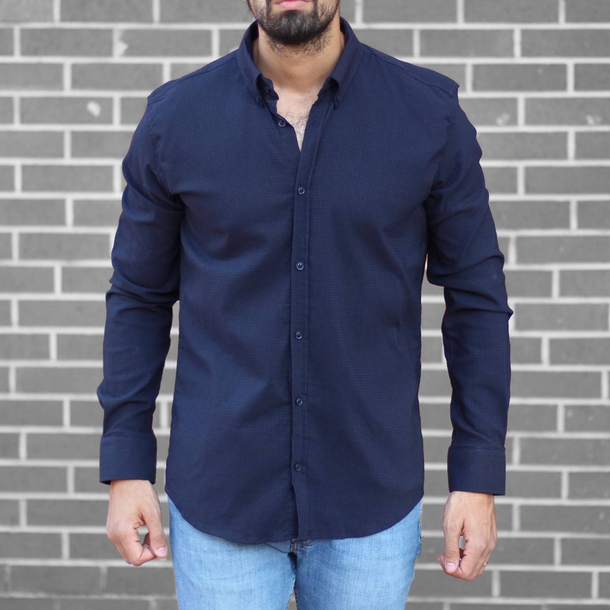 Men's Stylish Lycra Shirt In Navy Blue