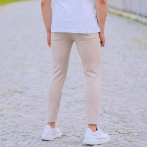 Stone Cream Trousers With White Stripes and Chain