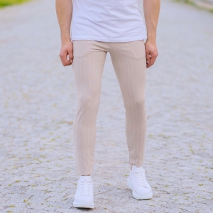 Stone Cream Trousers With White Stripes and Chain