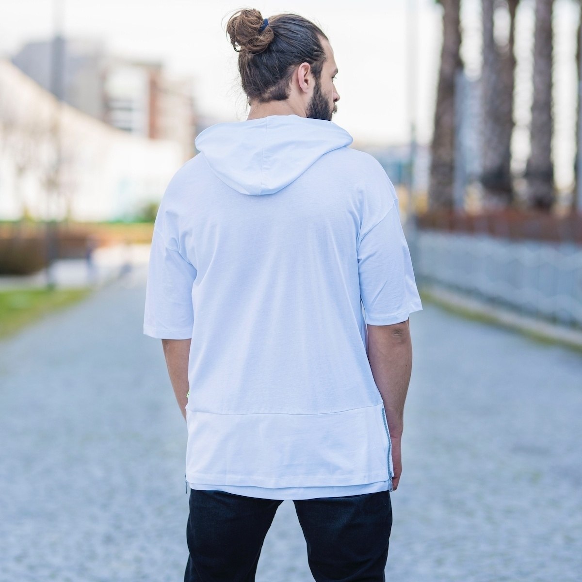 Men's Double-Tailed Hoodie In Neon-White - 4