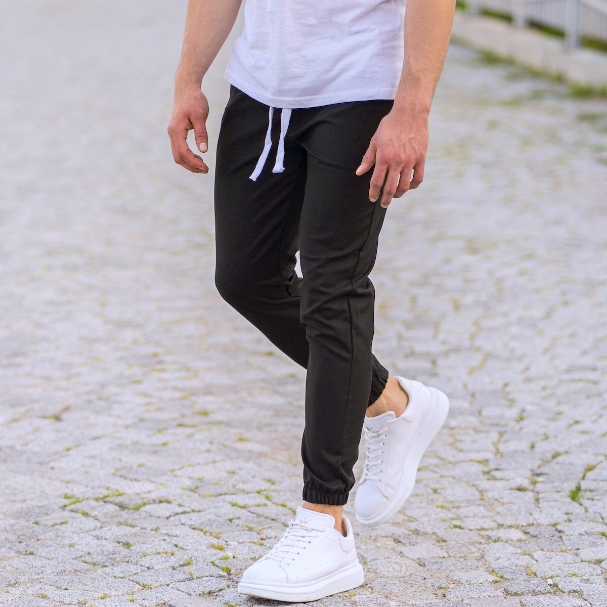 Men's Basic Elasticated Sport Pants Solid Black - 2