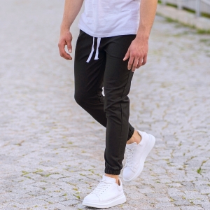 Herren Slim-Fit elastische Lycra Sporthose in schwarz - 2