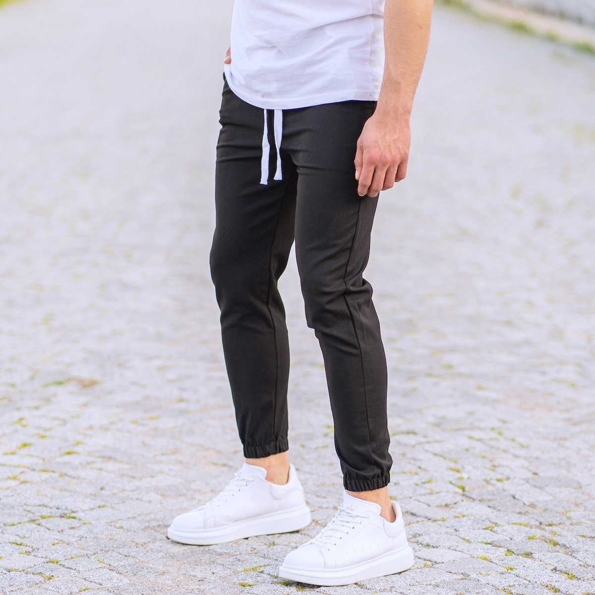 Men's Basic Elasticated Sport Pants Solid Black - 3