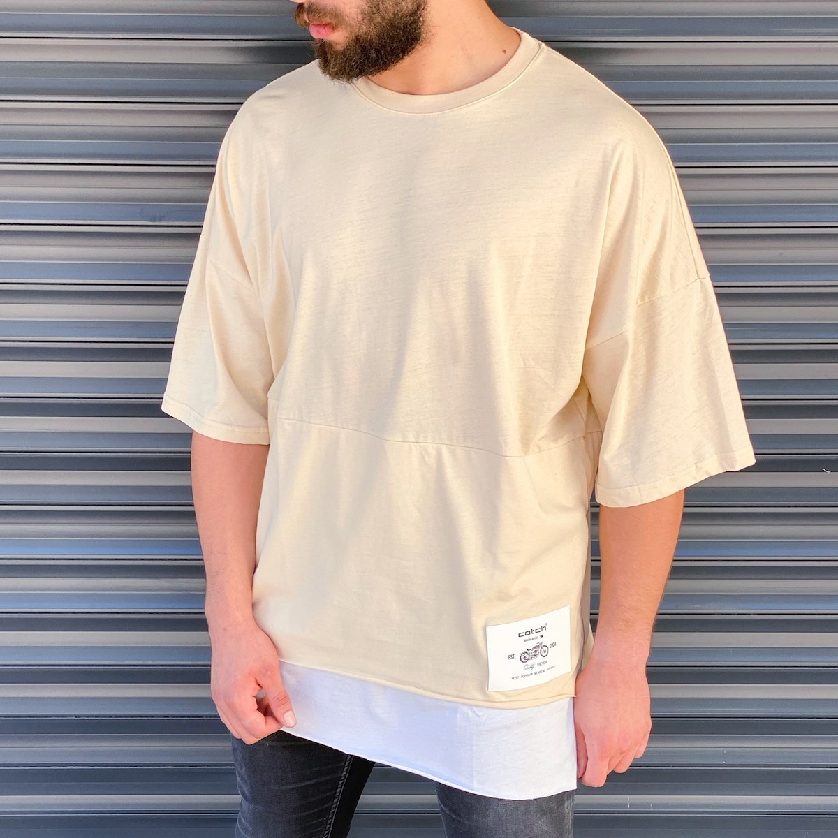Men's Double Tailed Oversize T-Shirt In Beige