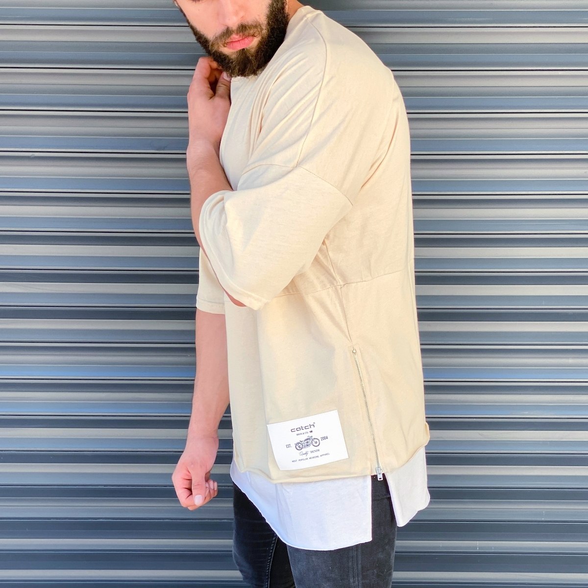 Men S Double Tailed Oversize T Shirt In Beige