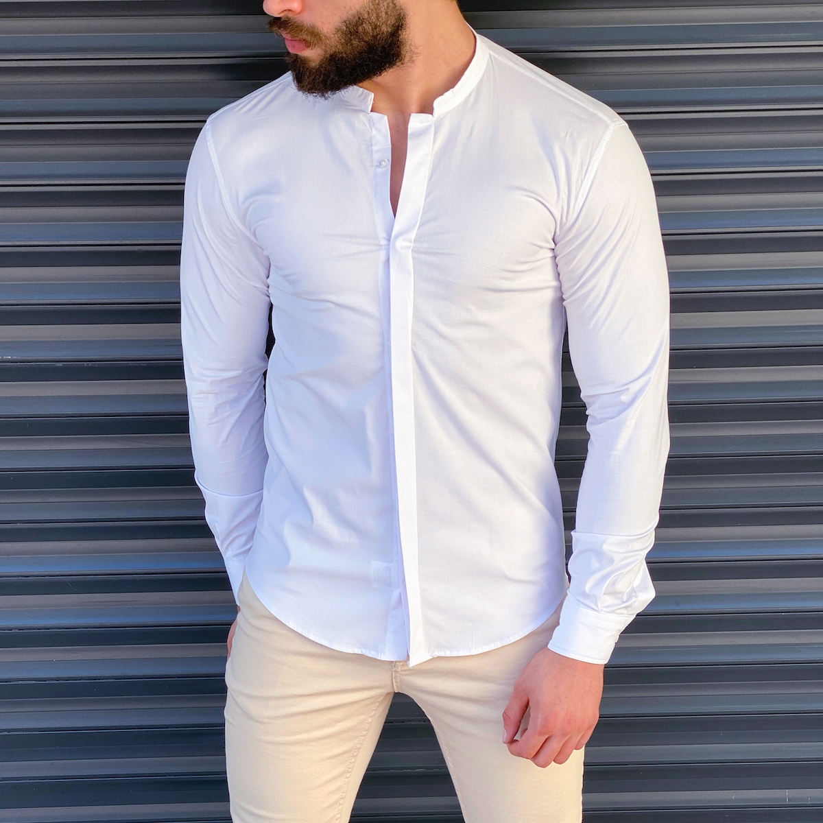 Men's Short Collared Shirt In White