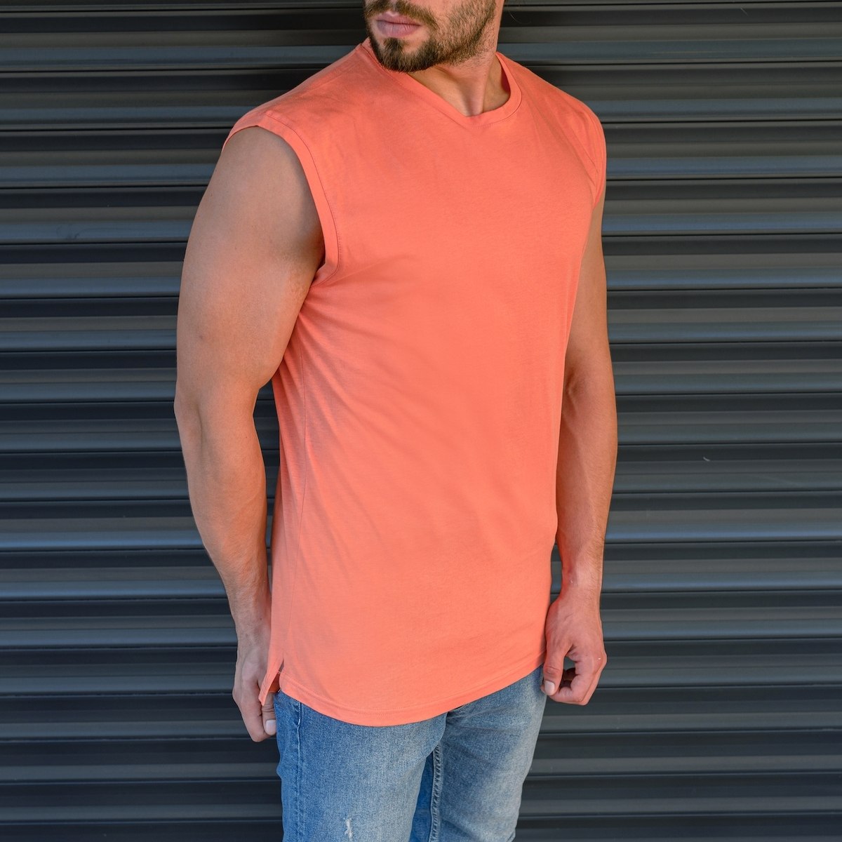 Men's Basic Sleeveless T-Shirt In Salmon - 2