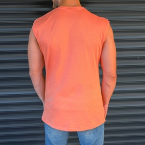 Men's Basic Sleeveless T-Shirt In Salmon - 3