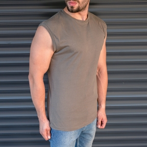 Men's Basic Sleeveless T-Shirt In Khaki - 2