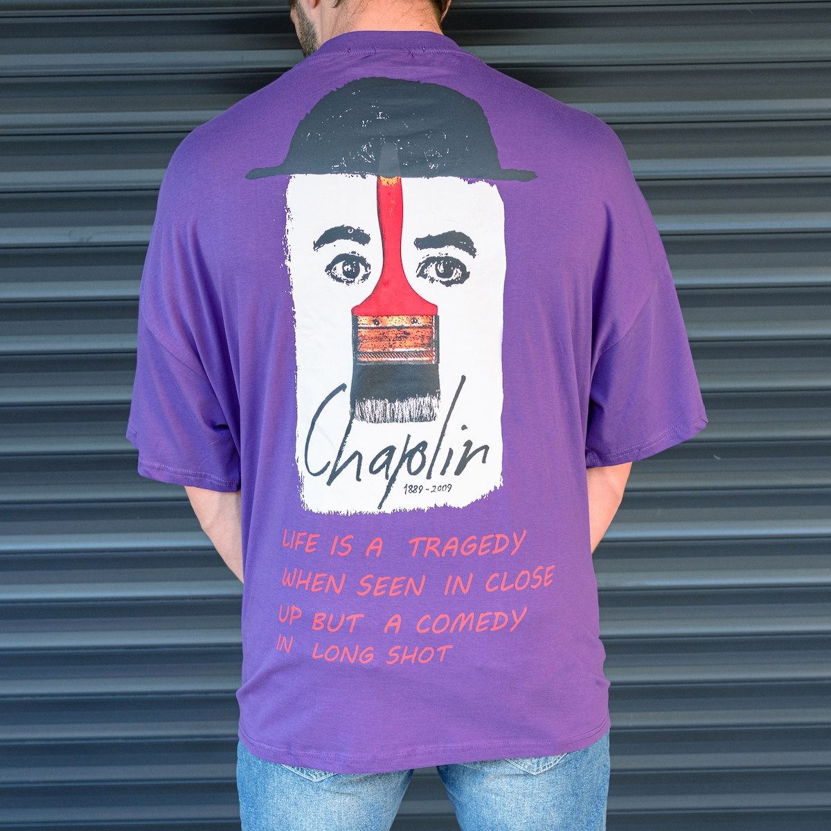 Herren "Chaplin" Super Oversize T-Shirt in lila - 3