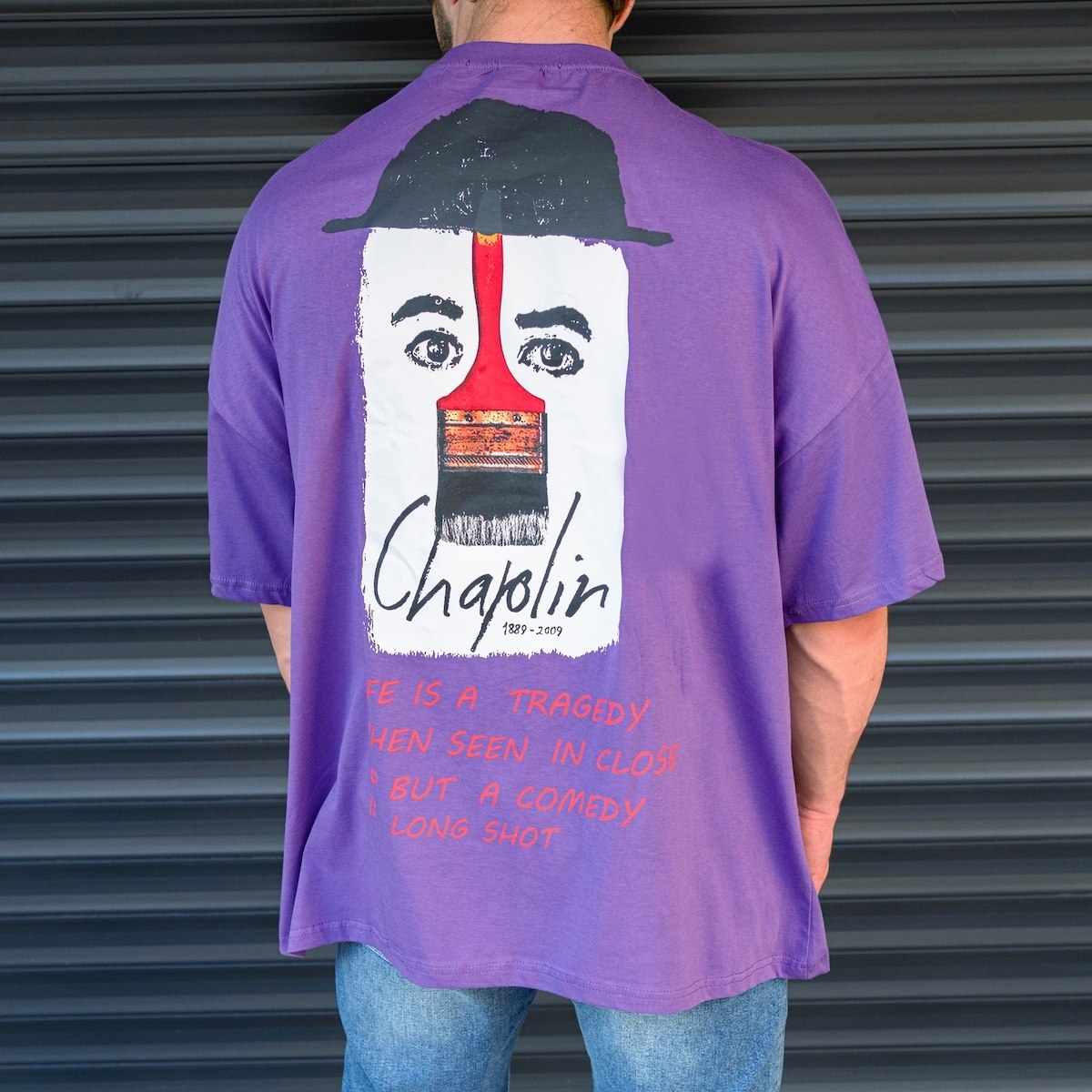 Herren "Chaplin" Super Oversize T-Shirt in lila - 4