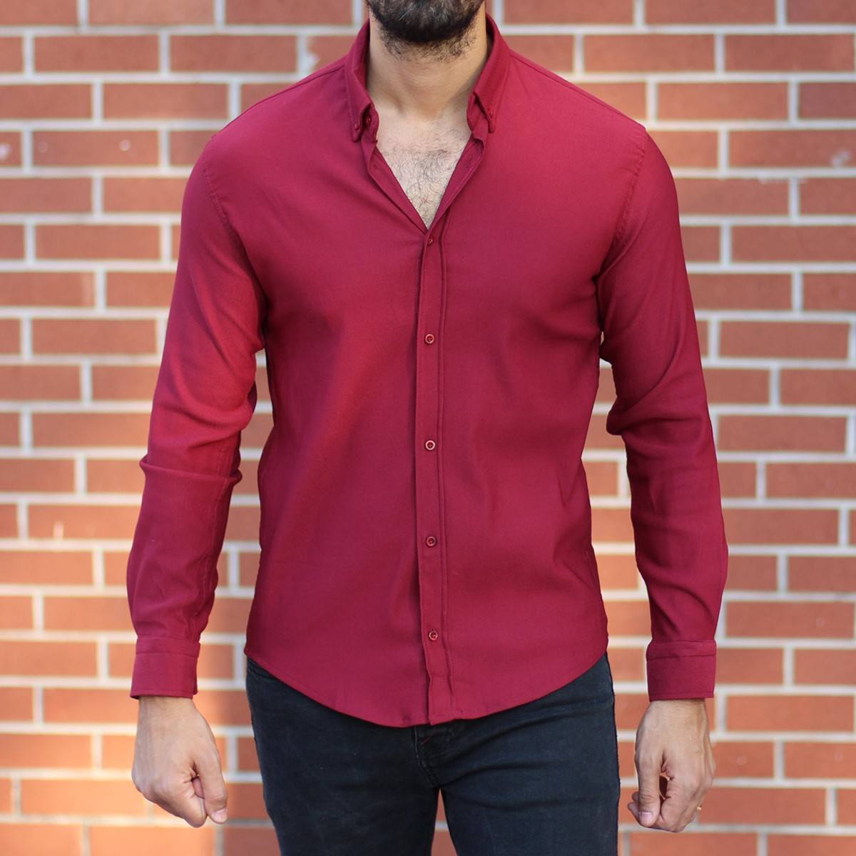 Men's Stylish Lycra Shirt In Red