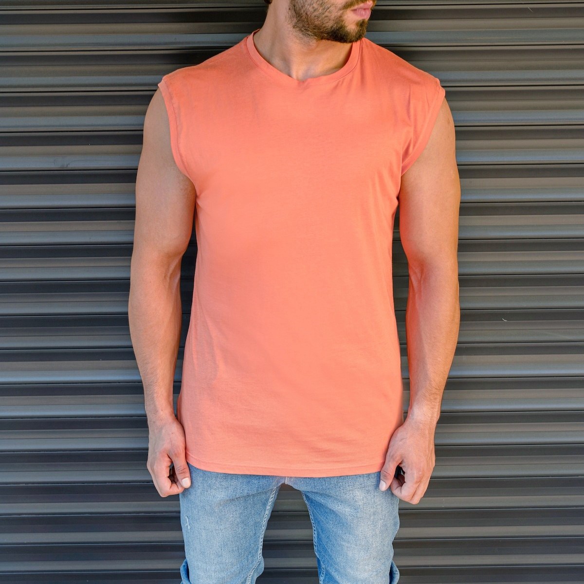 Men's Basic Sleeveless T-Shirt In Salmon - 1
