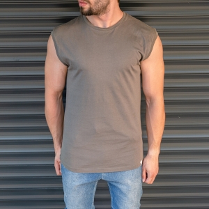 Men's Basic Sleeveless T-Shirt In Khaki - 1