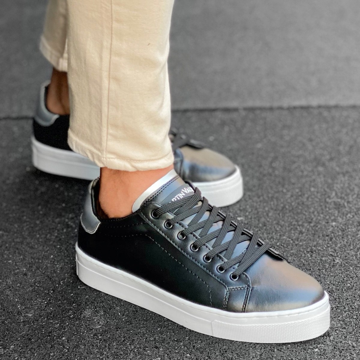 Heren Low Top Casual Sneakers Schoenen Zilver-Zwart | Martin Valen
