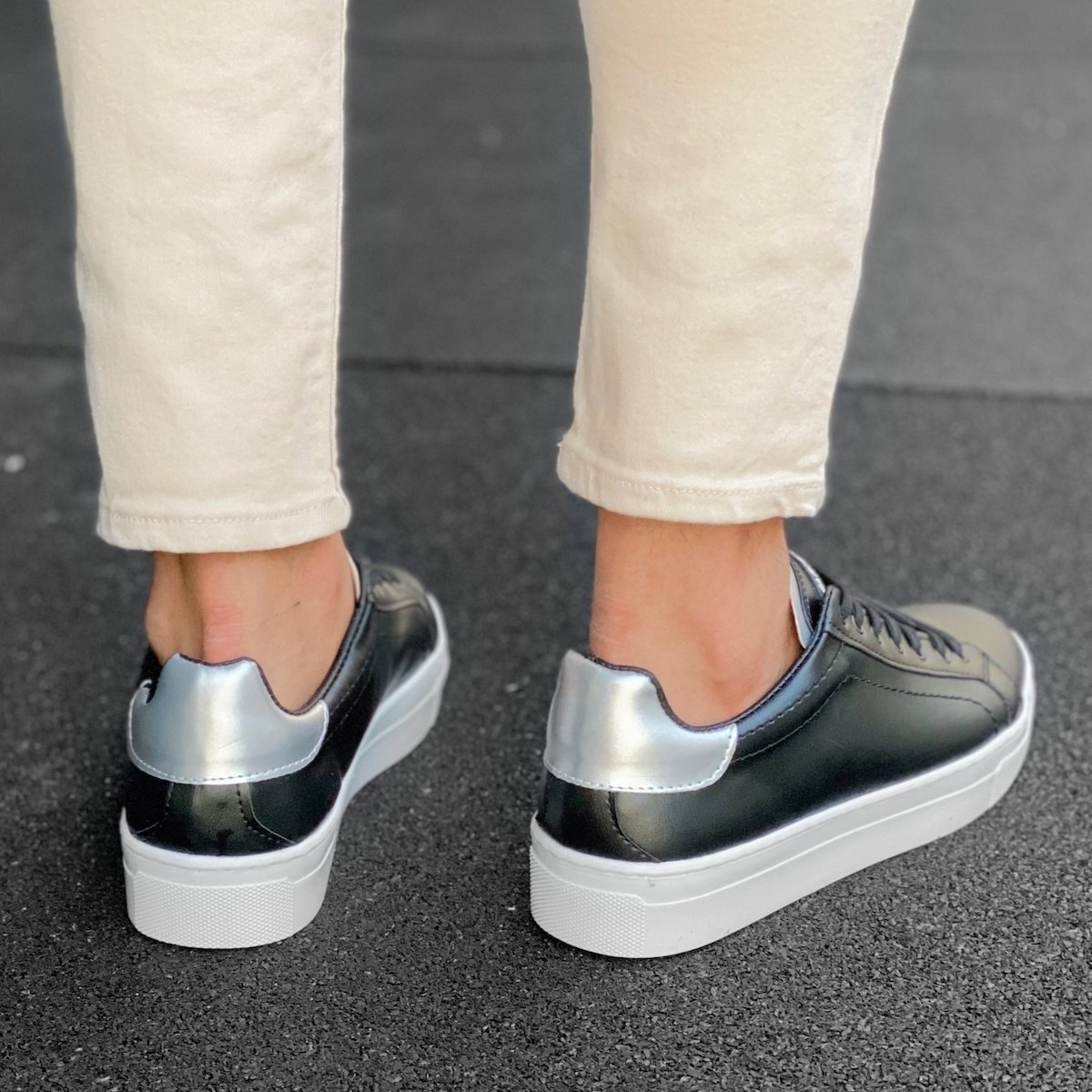 Heren Low Top Casual Sneakers Schoenen Zilver-Zwart | Martin Valen