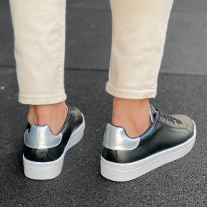 Herren Low Top Casual Sneakers Schuhe in silber-schwarz - 3