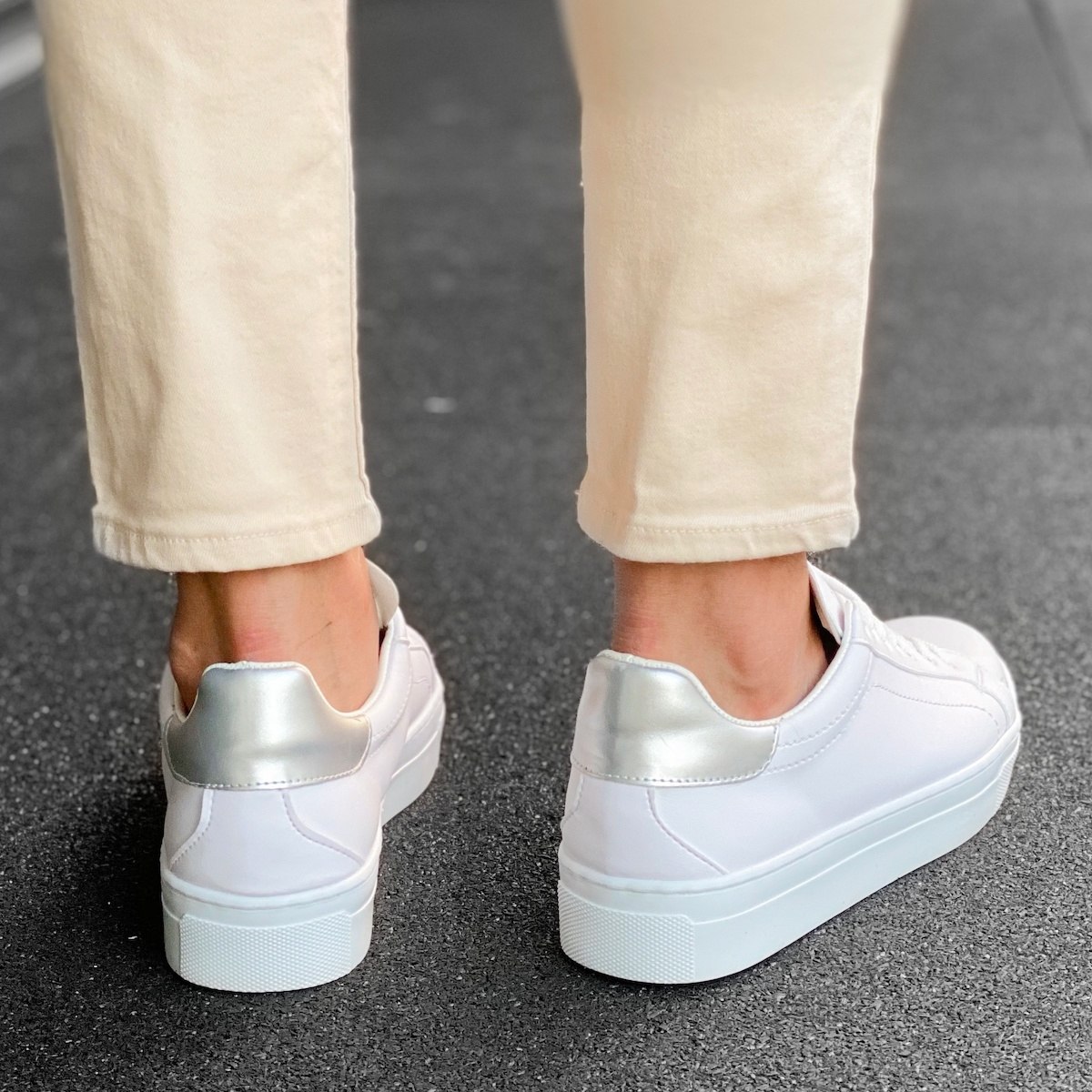 Uomo Basse Casual Sneakers Scarpe Argento-Bianco | Martin Valen