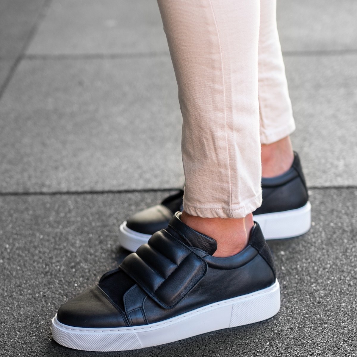 Herren Sneakers Leder Schuhe in schwarz - 1