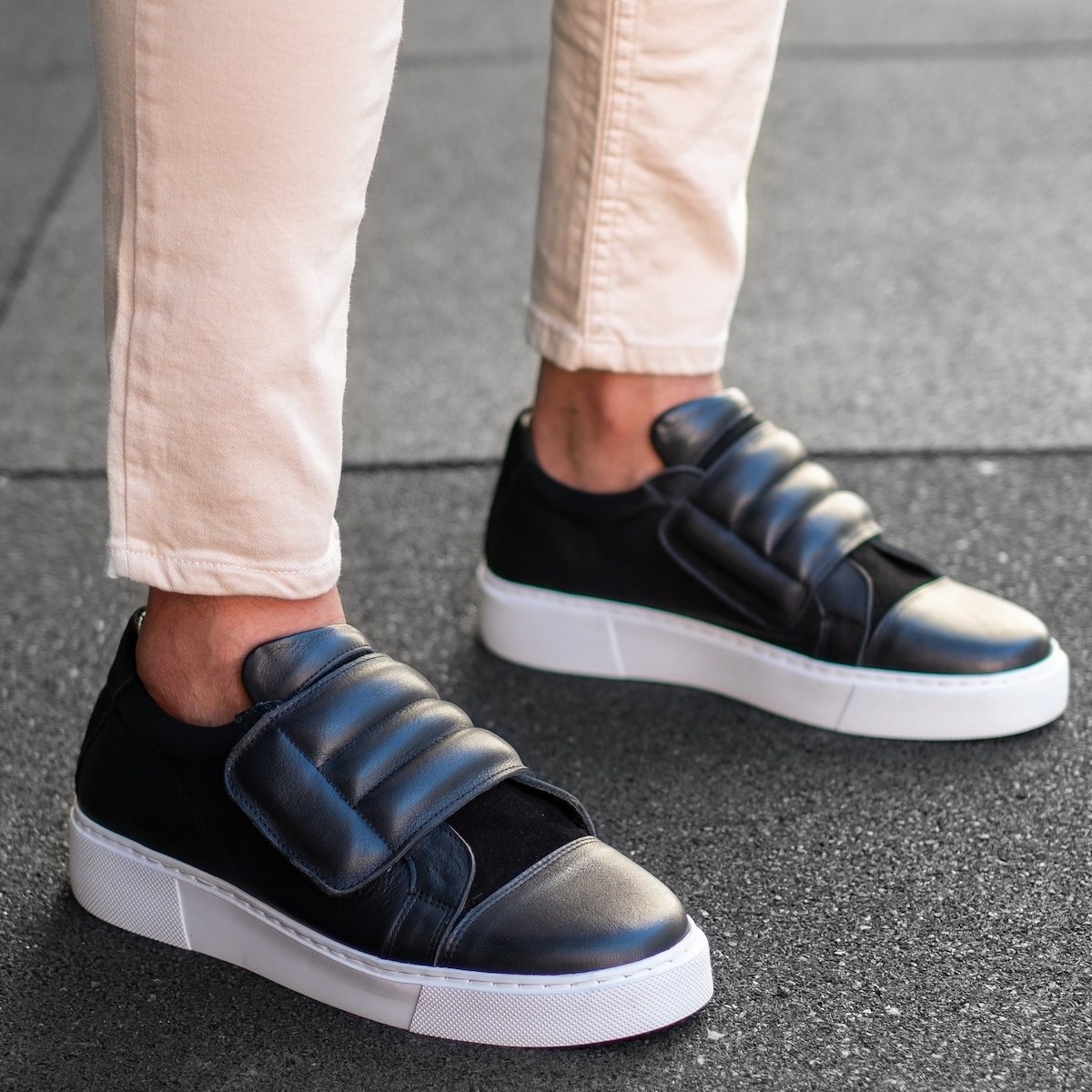 Herren Sneakers Leder Schuhe in schwarz - 2