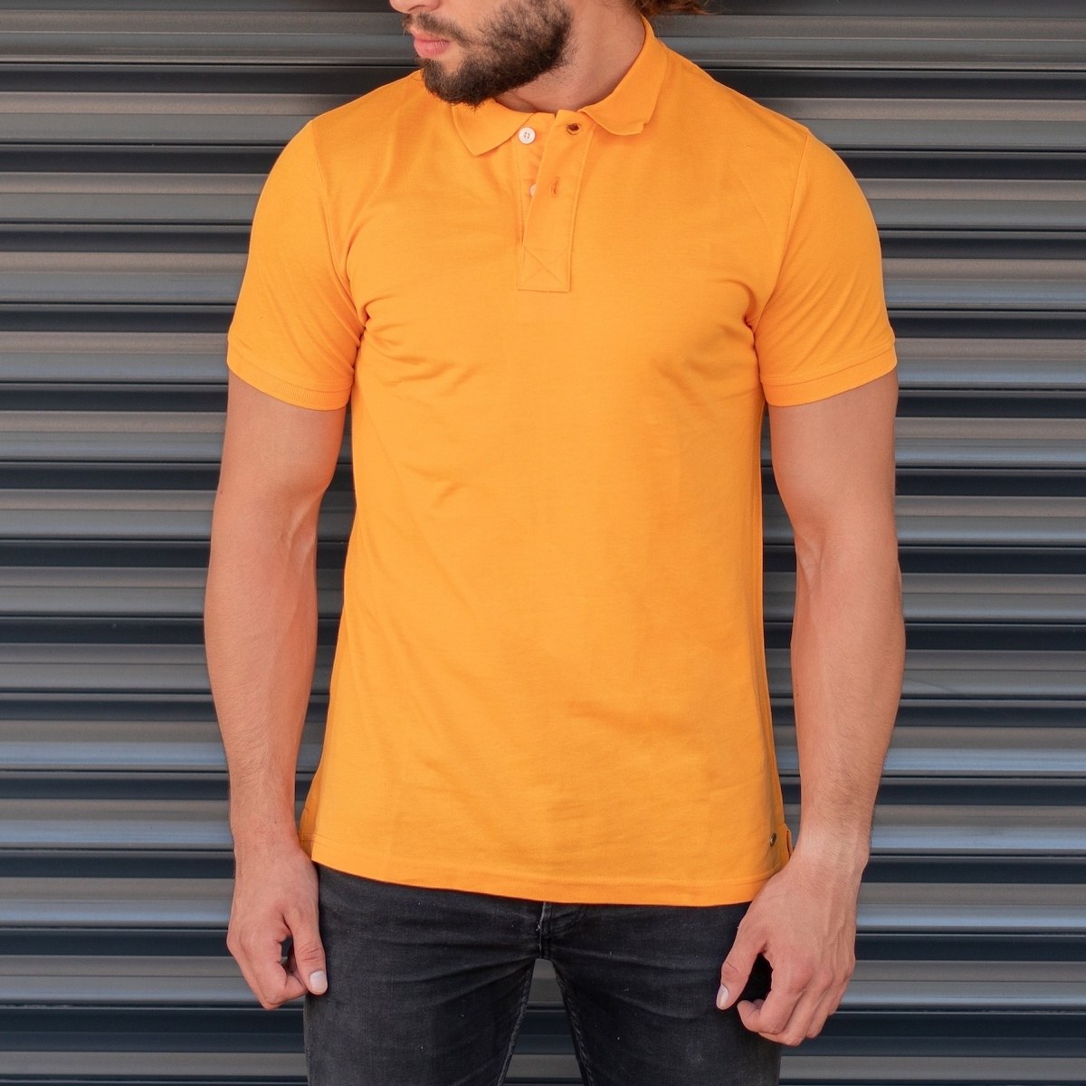 Men's Classic Slim Fit Longline Polo T-Shirt Orange