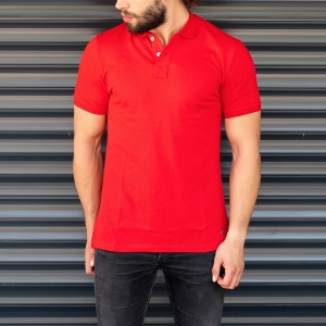 Men's Classic Slim Fit Longline Polo T-Shirt Red