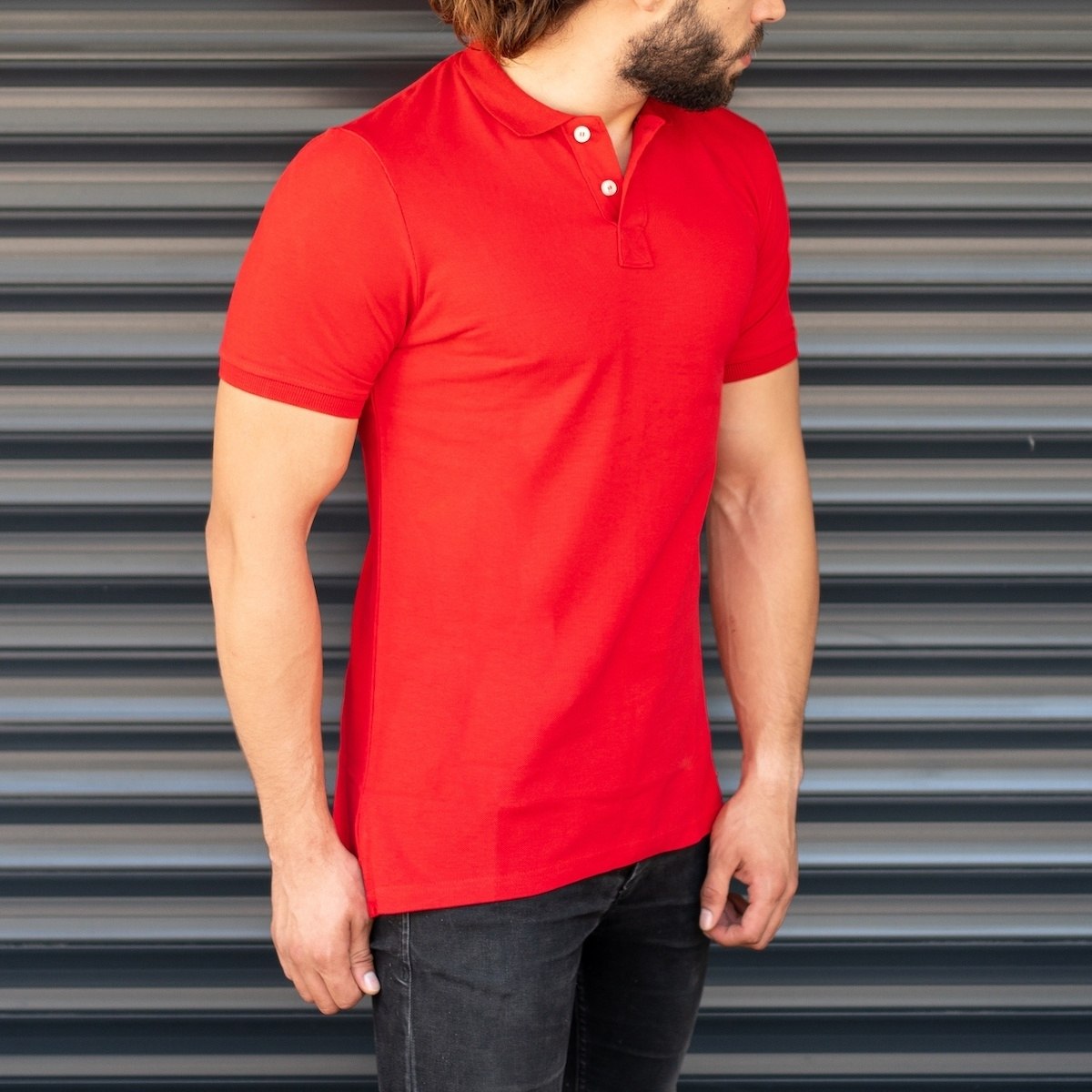 Men's Classic Slim Fit Longline Polo T-Shirt Red - 2