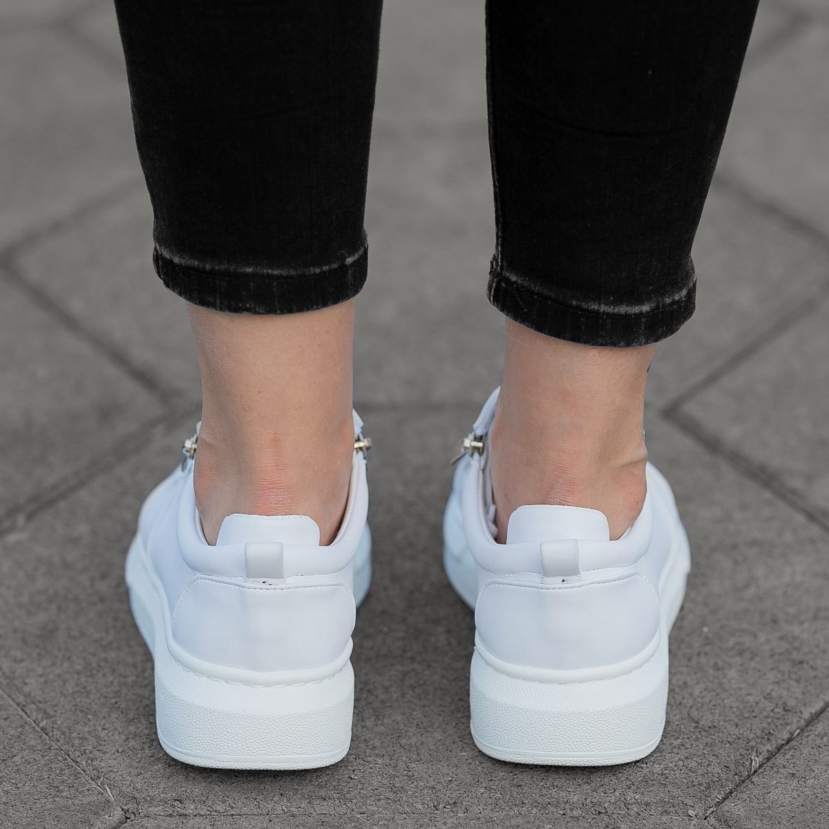 Women's Hype Sole Zipped Style Sneakers in White - 3