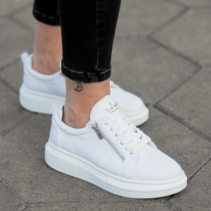 Women's Hype Sole Zipped Style Sneakers in White - 1