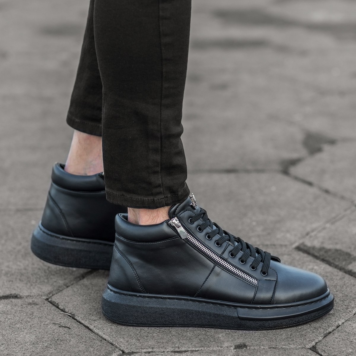 Herren High Top Sneakers Designer Schuhe mit Reissverschluss in schwarz - 2