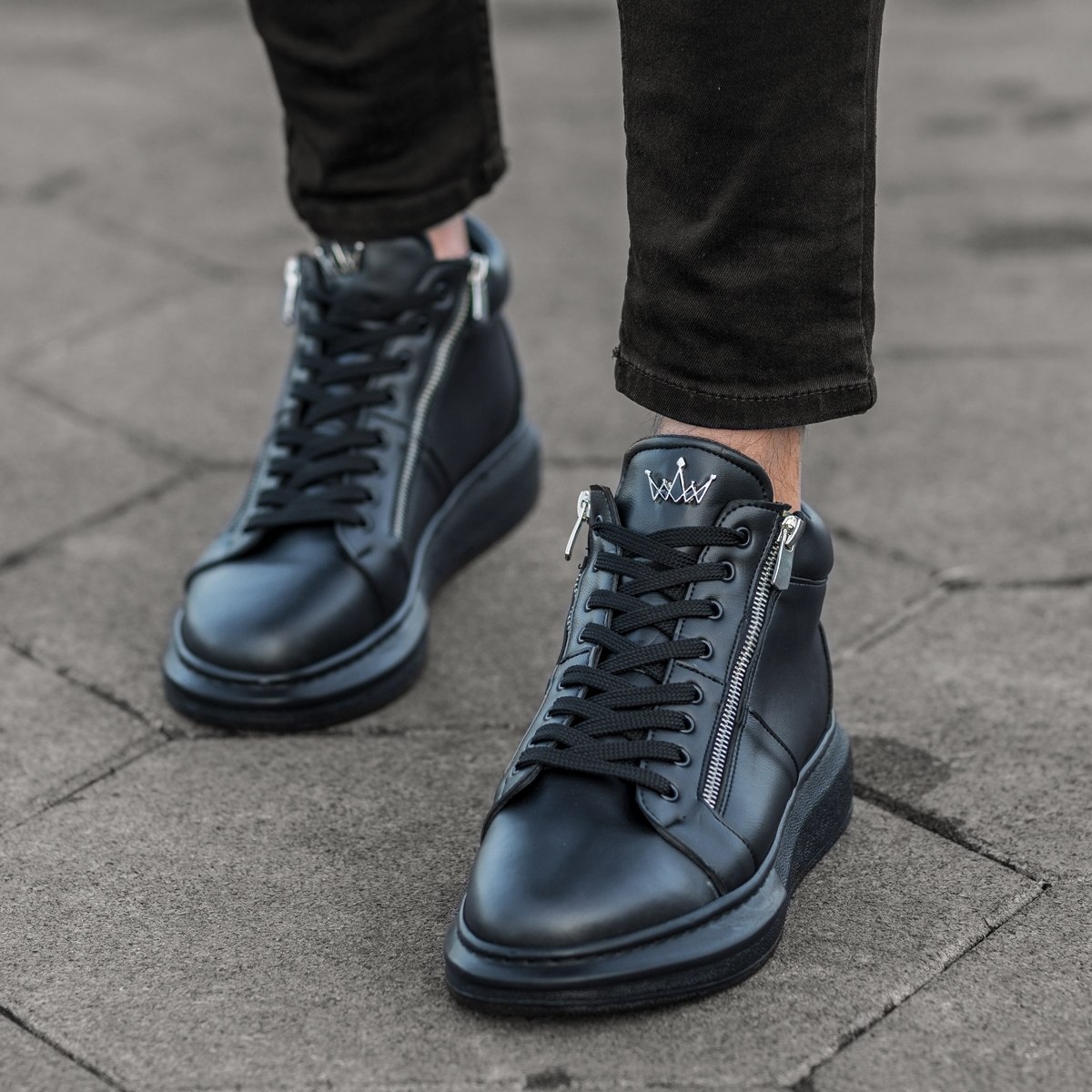 Herren High Top Sneakers Designer Schuhe mit Reissverschluss in schwarz - 3