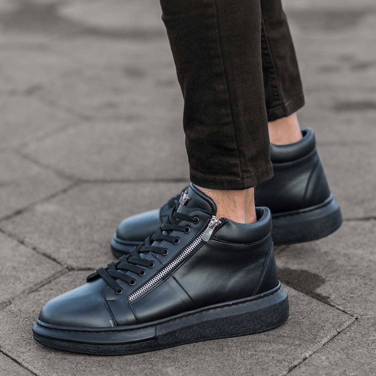 Men’s High Top Sneakers Designer Zipper Shoes Black | Martin Valen