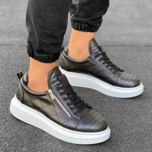 Hommes Couture Zip Sneakers Basket Noir - 3