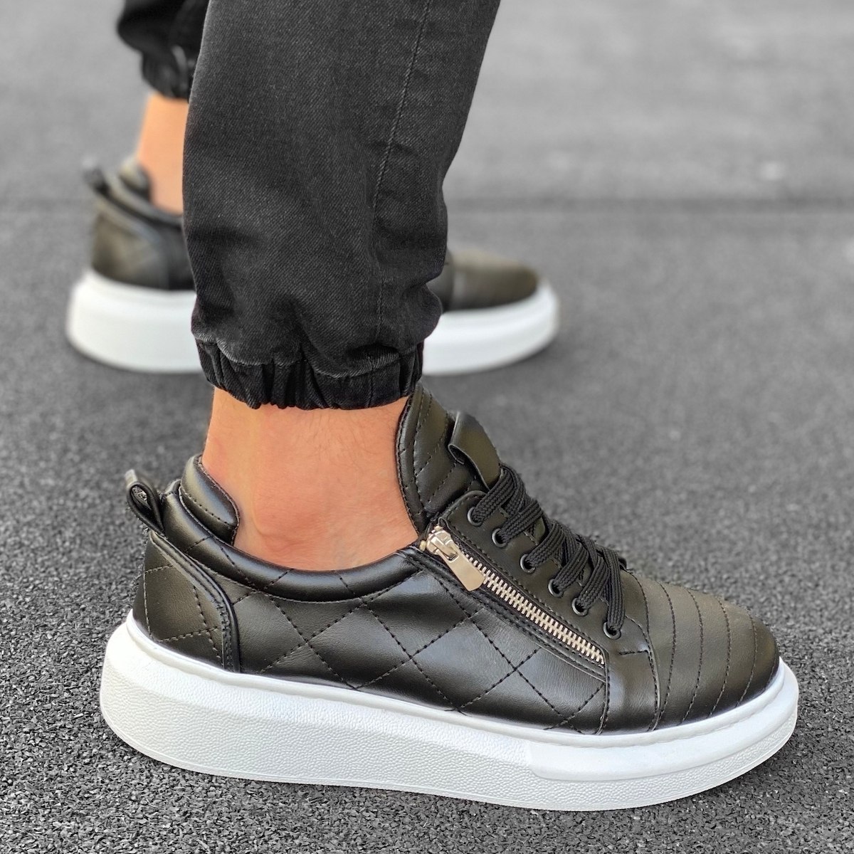 Herren Sneakers Schuhe mit Reissverschluss und Naht in schwarz - 4