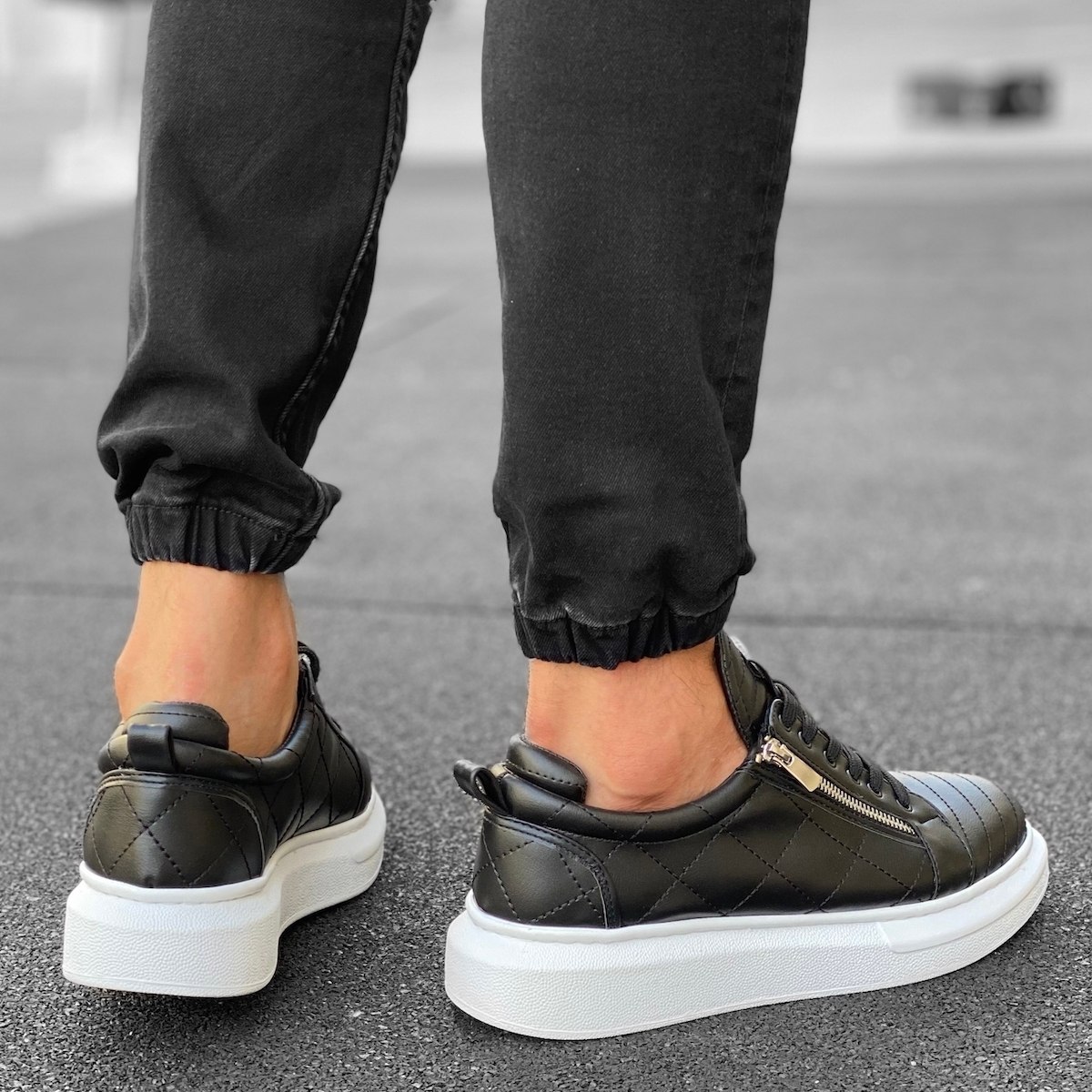 Men’s Stitch Zipper Sneakers Shoes Black