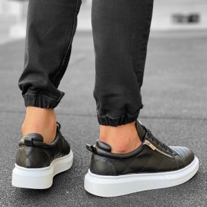 Heren Stitch Zipper Sneakers Schoenen Zwart - 5