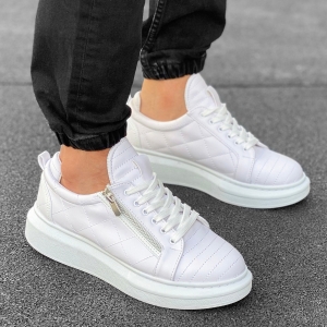 Casual Sneakers With Stitch and Side-zip Design in White - 3