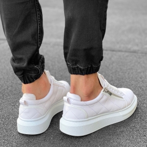 Men’s Stitch Zipper Sneakers Shoes White