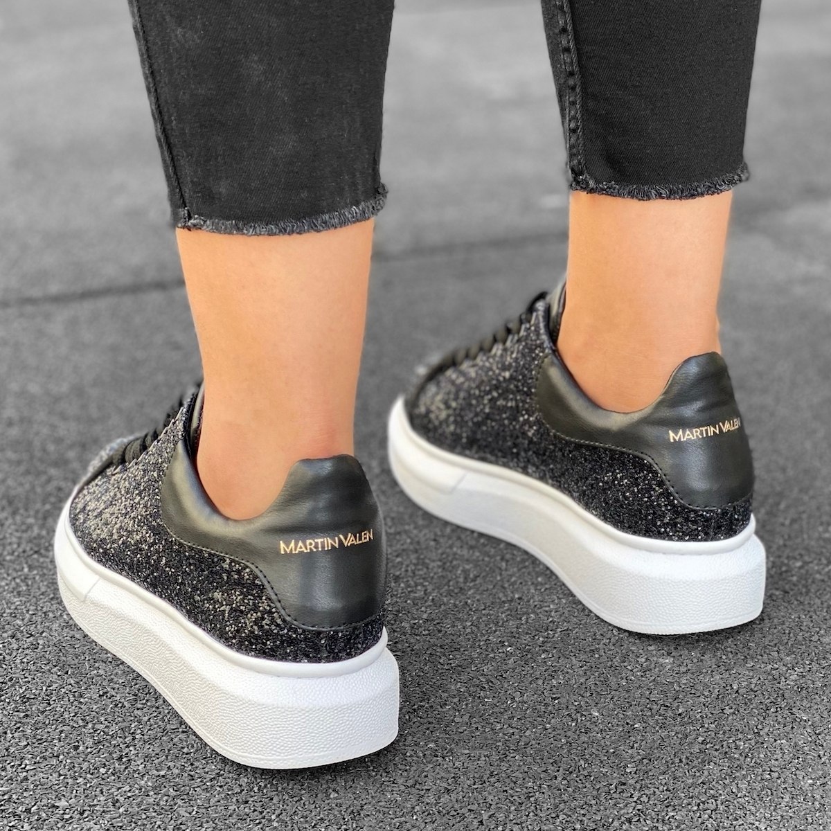 Women's Hype Sole Crystal Sneakers In Black - 4