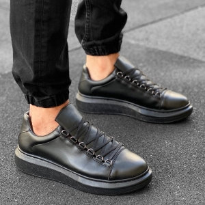 Herren hohe Low Top Sneakers Schuhe in schwarz - 2