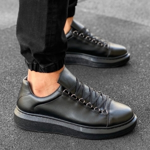 Herren hohe Low Top Sneakers Schuhe in schwarz - 4