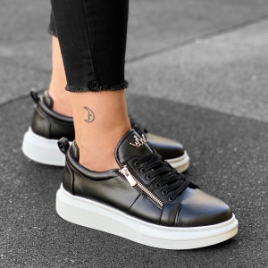 Woman's Hype Sole Zipped Style Sneakers in Black-White - 1