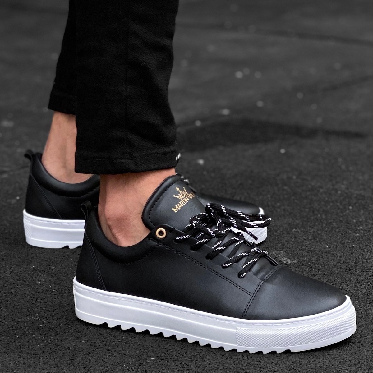 Uomo Basse Sneakers Scarpe Nero-Bianco - 1